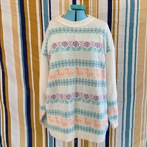 Super Cute True Vintage Pastel Duck Flower Sweater
